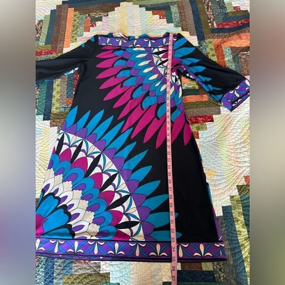 DONNA MORGAN Dress Knee Length Boat Neck Stretchy 3/4 Sleeve Colorful Women's 14 - Picture 5 of 7